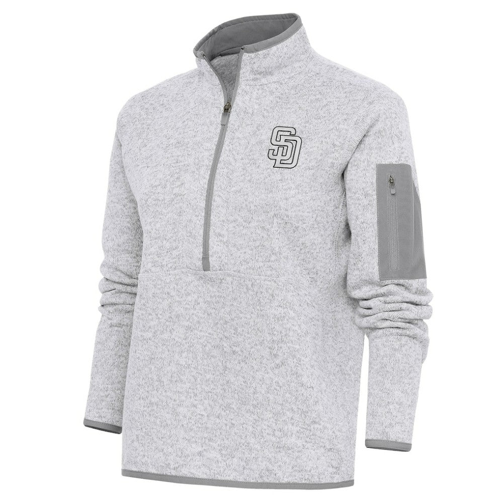 San Diego Padres Antigua Women's Brushed Metallic Fortune Half-Zip Pullover Jacket - Heather Gray Jackets