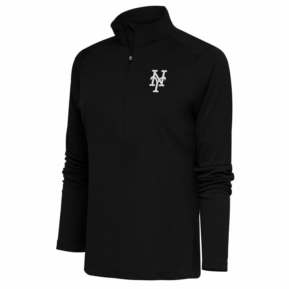 New York Mets Antigua Women's Brushed Metallic Tribute Half-Zip Pullover Top - Black Pullover