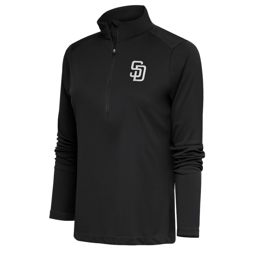 San Diego Padres Antigua Women's Brushed Metallic Tribute Half-Zip Pullover Top - Gray Pullover