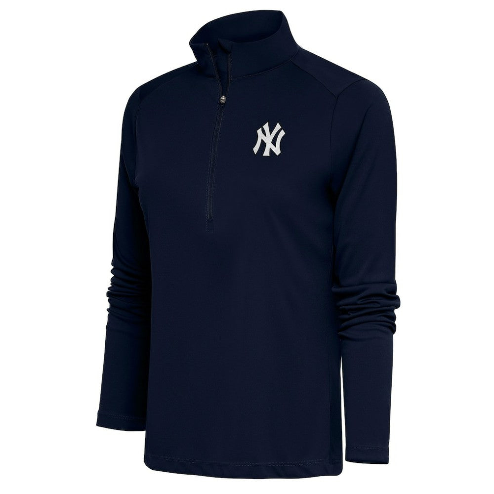 New York Yankees Antigua Women's Brushed Metallic Tribute Half-Zip Pullover Top - Navy Pullover