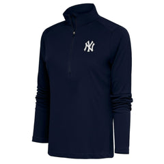 New York Yankees Antigua Women's Brushed Metallic Tribute Half-Zip Pullover Top - Navy Pullover