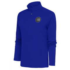 Chicago Cubs Antigua Women's Brushed Metallic Tribute Half-Zip Pullover Top - Royal Pullover