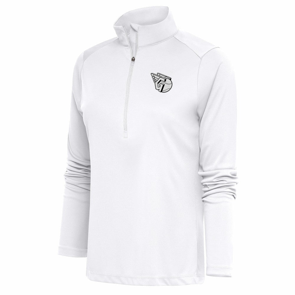 Cleveland Guardians Antigua Women's Brushed Metallic Tribute Half-Zip Pullover Top - White Pullover