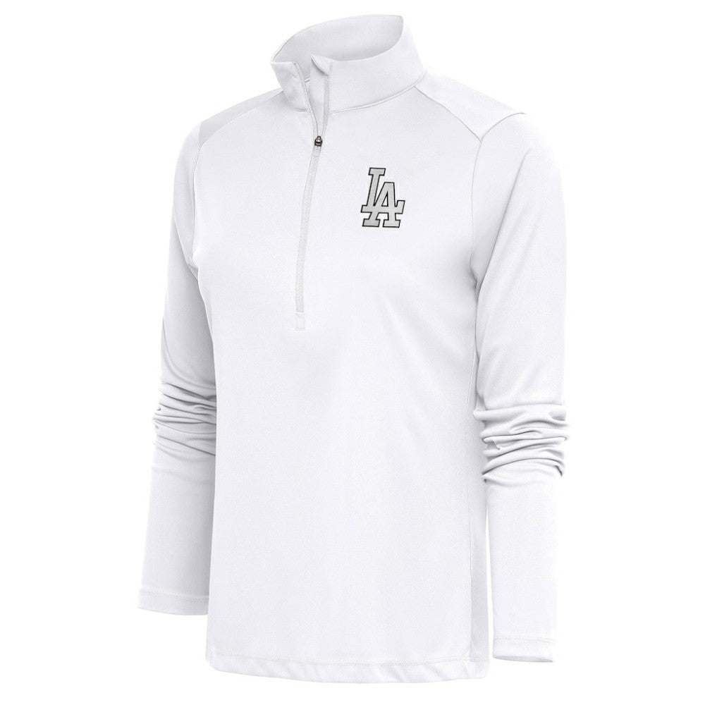 Los Angeles Dodgers Antigua Women's Brushed Metallic Tribute Half-Zip Pullover Top - White Pullover