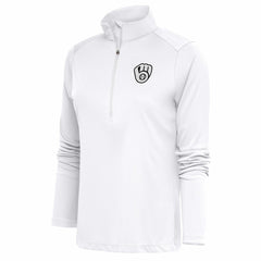Milwaukee Brewers Antigua Women's Brushed Metallic Tribute Half-Zip Pullover Top - White Pullover