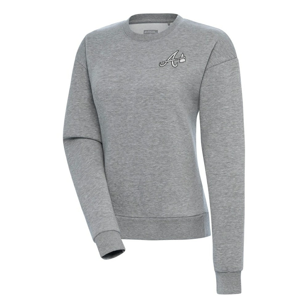 Atlanta Braves Antigua Women's Brushed Metallic Victory Pullover Sweatshirt - Heather Gray Pullover