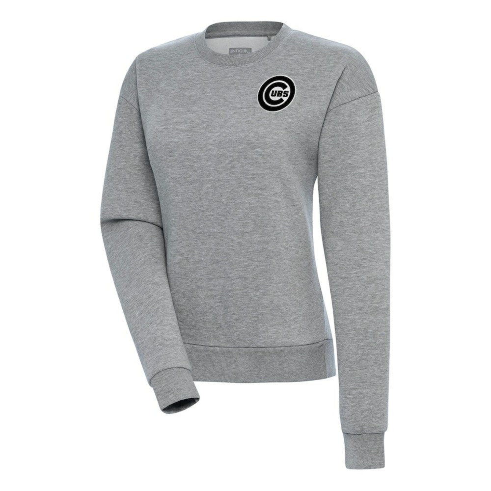 Chicago Cubs Antigua Women's Brushed Metallic Victory Pullover Sweatshirt - Heather Gray Pullover