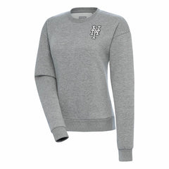 New York Mets Antigua Women's Brushed Metallic Victory Pullover Sweatshirt - Heather Gray Pullover
