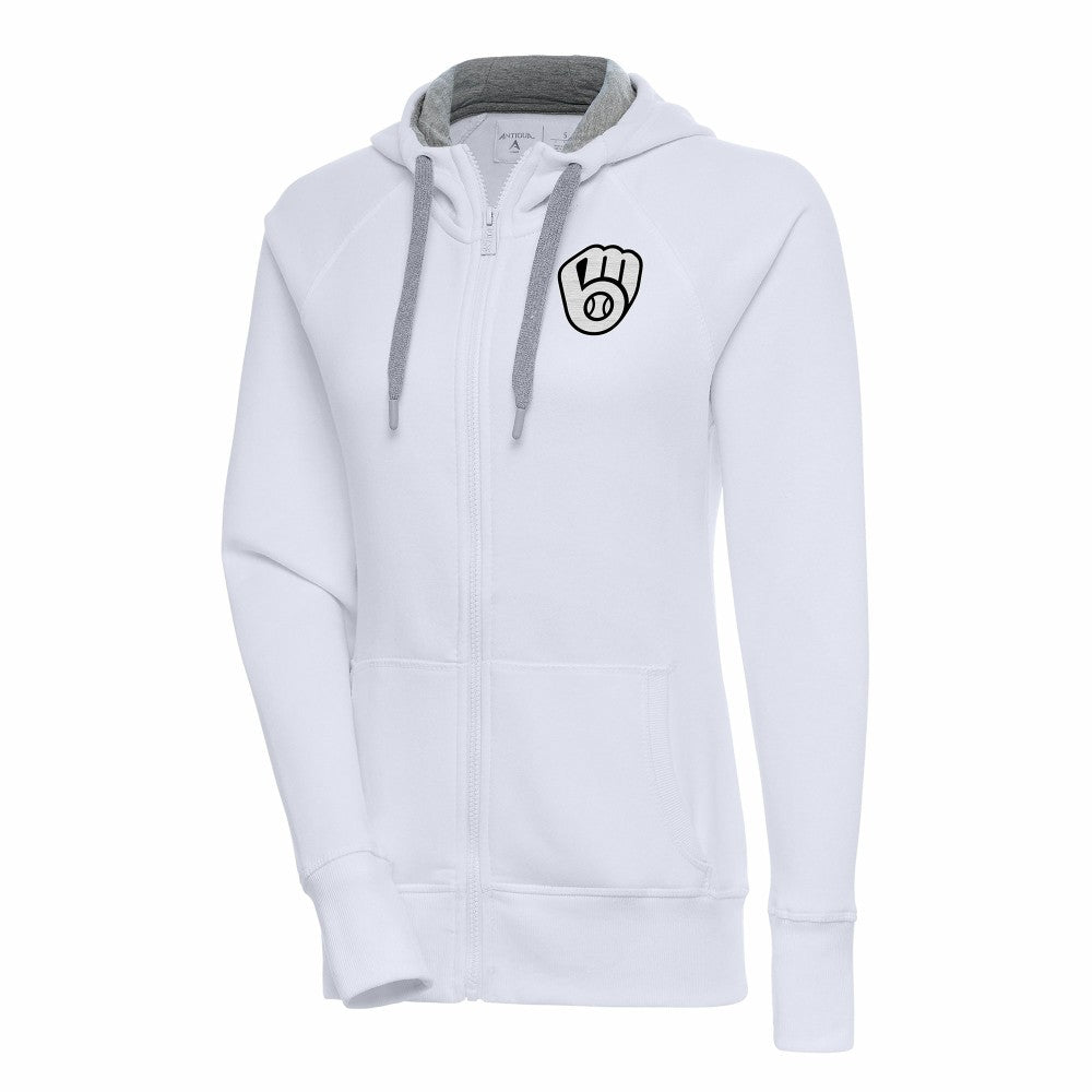 Milwaukee Brewers Antigua Women's Brushed Metallic Victory Full-Zip Hoodie - White Hoodies