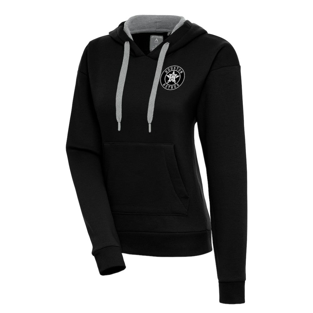 Houston Astros Antigua Women's Brushed Metallic Victory Pullover Hoodie - Black Hoodies