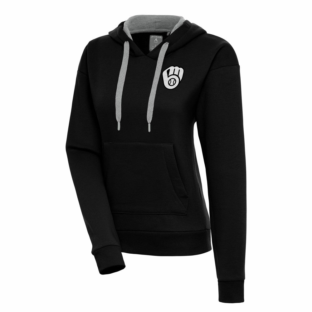 Milwaukee Brewers Antigua Women's Brushed Metallic Victory Pullover Hoodie - Black Hoodies