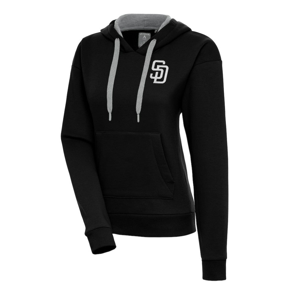 San Diego Padres Antigua Women's Brushed Metallic Victory Pullover Hoodie - Black Hoodies