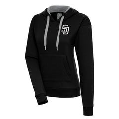 San Diego Padres Antigua Women's Brushed Metallic Victory Pullover Hoodie - Black Hoodies