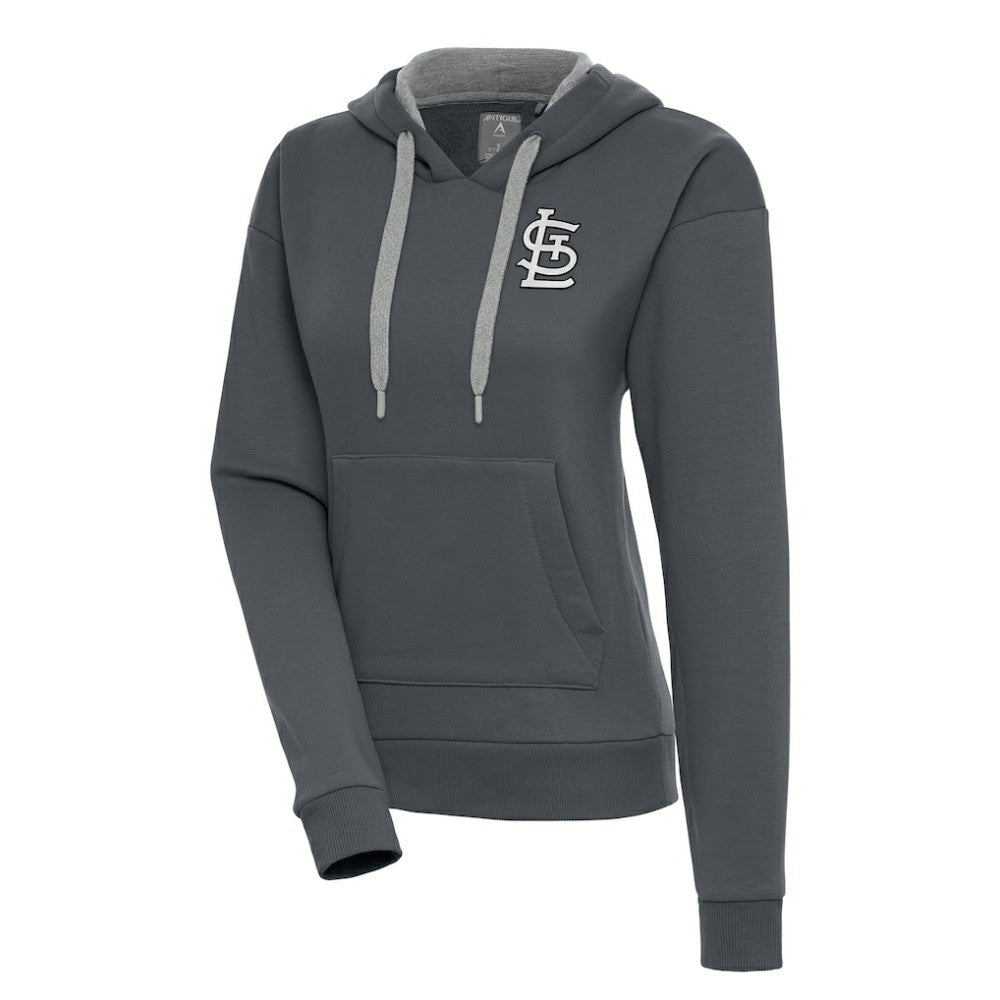 St. Louis Cardinals Antigua Women's Brushed Metallic Victory Pullover Hoodie - Charcoal Hoodies