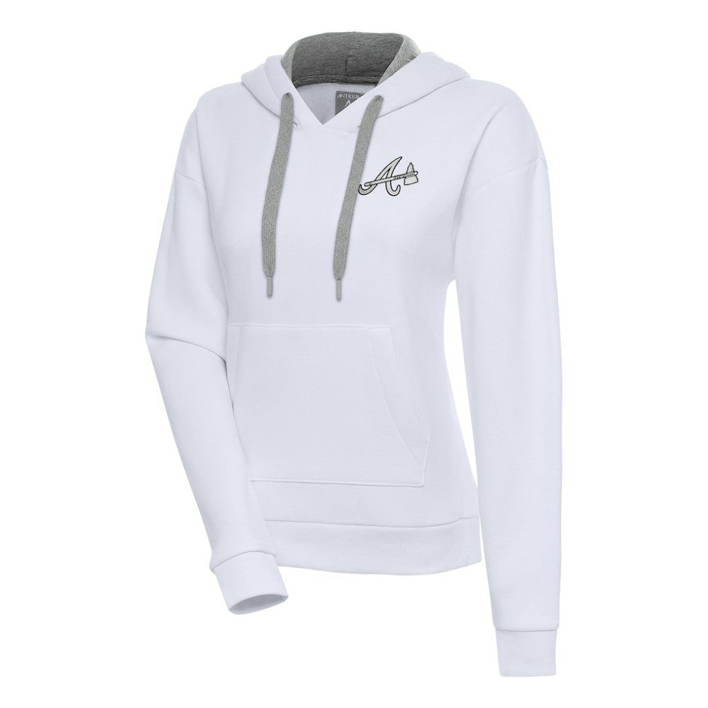 Atlanta Braves Antigua Women's Brushed Metallic Victory Pullover Hoodie - White Hoodies
