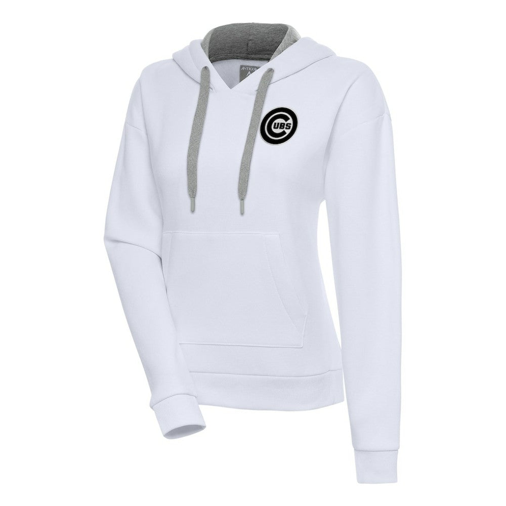 Chicago Cubs Antigua Women's Brushed Metallic Victory Pullover Hoodie - White Hoodies