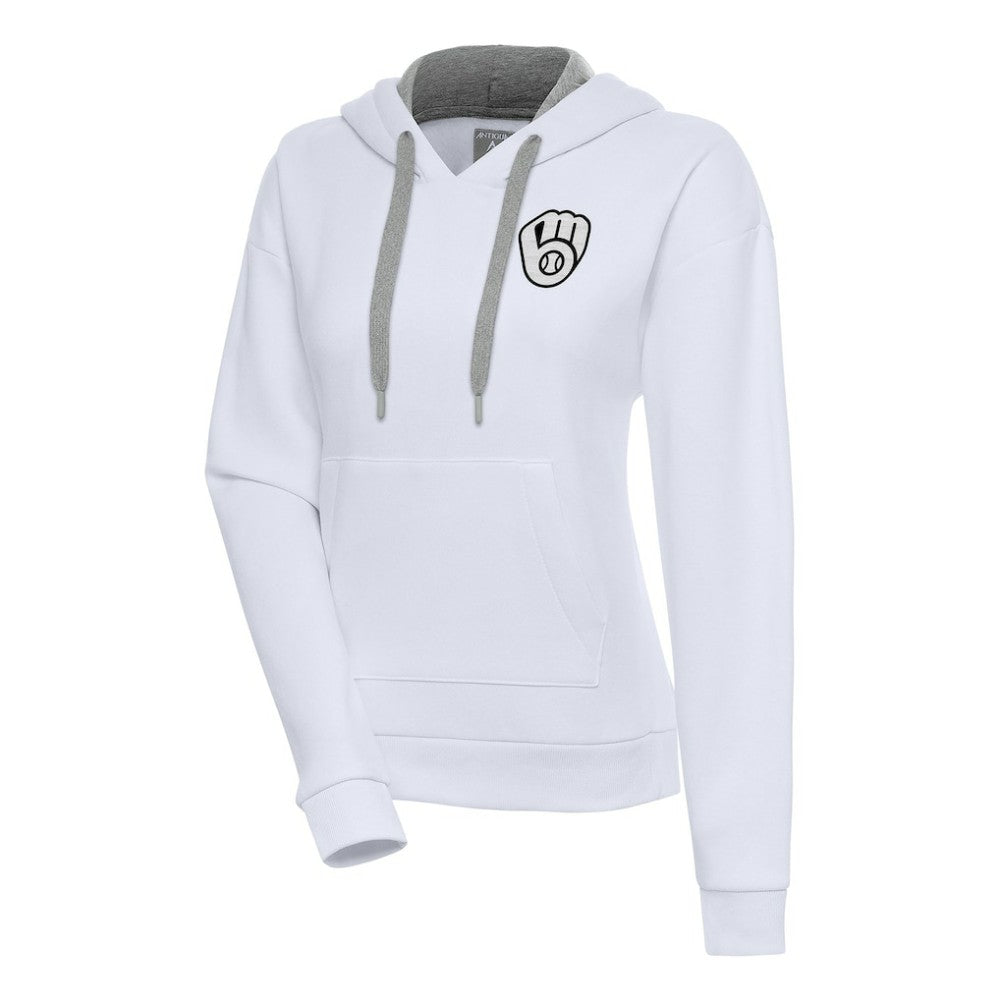 Milwaukee Brewers Antigua Women's Brushed Metallic Victory Pullover Hoodie - White Hoodies