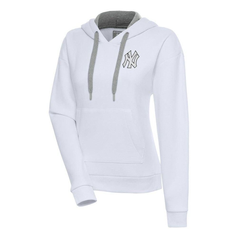 New York Yankees Antigua Women's Brushed Metallic Victory Pullover Hoodie - White Hoodies