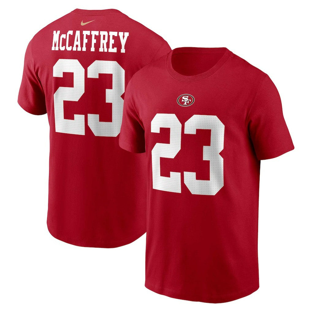 Christian McCaffrey San Francisco 49ers Player Name & Number T-Shirt - Scarlet T-shirts