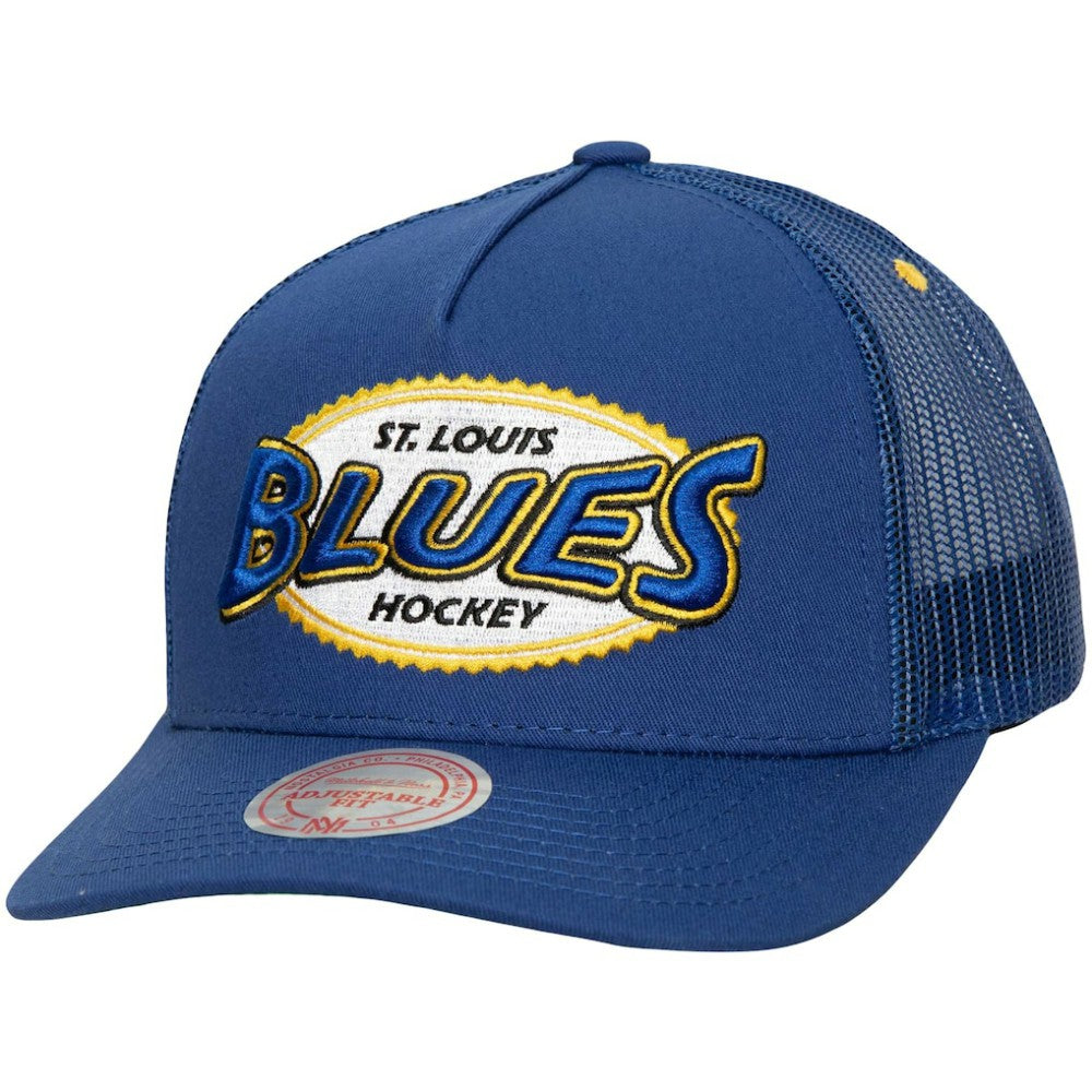 St. Louis Blues Mitchell & Ness Team Seal Trucker Snapback Hat - Blue | US 200064639