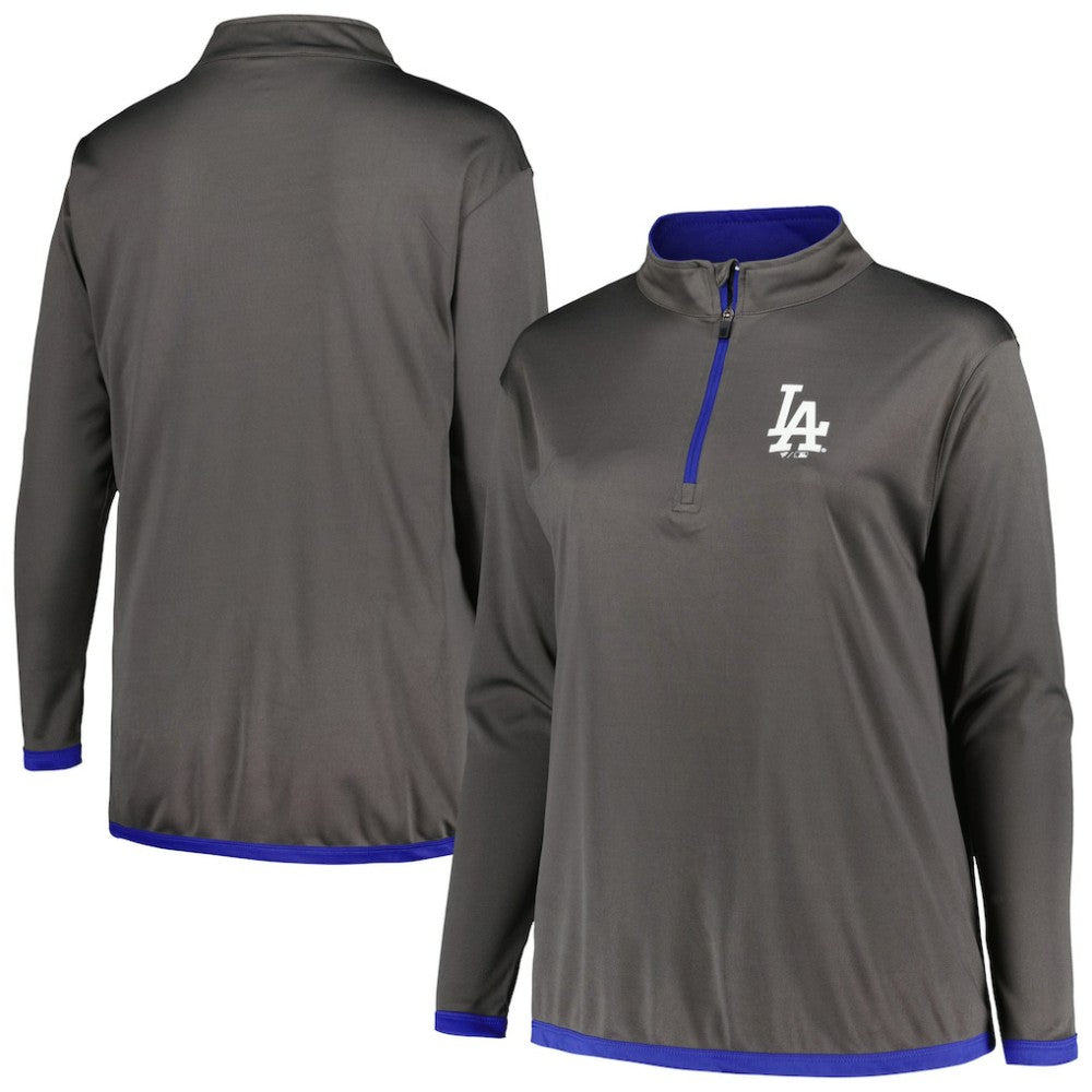 Los Angeles Dodgers Profile Women's Plus Size Quarter-Zip Jacket - Charcoal Jackets