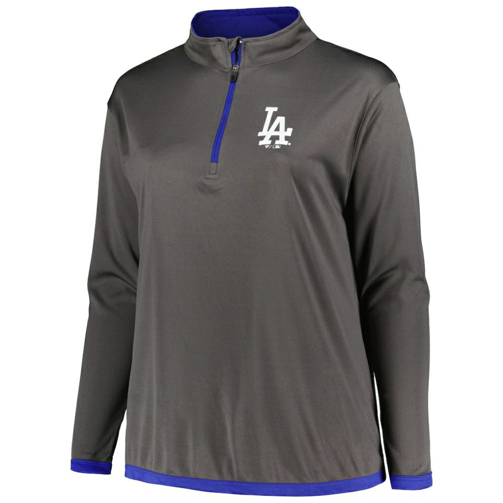 Los Angeles Dodgers Profile Women's Plus Size Quarter-Zip Jacket - Charcoal Jackets