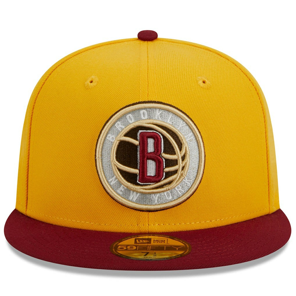 Brooklyn Nets Fall Leaves 2-Tone 59FIFTY Fitted Hat Yellow/Red - New Era