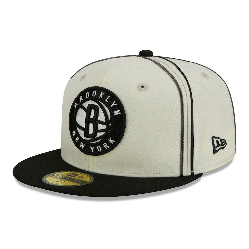 Brooklyn Nets Piping 2-Tone 59FIFTY Fitted Hat Cream/Black - New Era