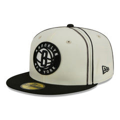 Brooklyn Nets Piping 2-Tone 59FIFTY Fitted Hat Cream/Black - New Era