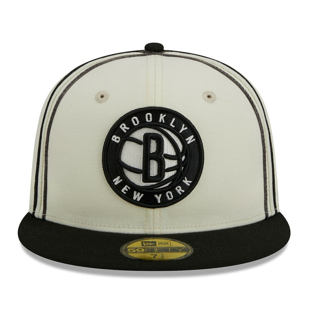 Brooklyn Nets Piping 2-Tone 59FIFTY Fitted Hat Cream/Black - New Era