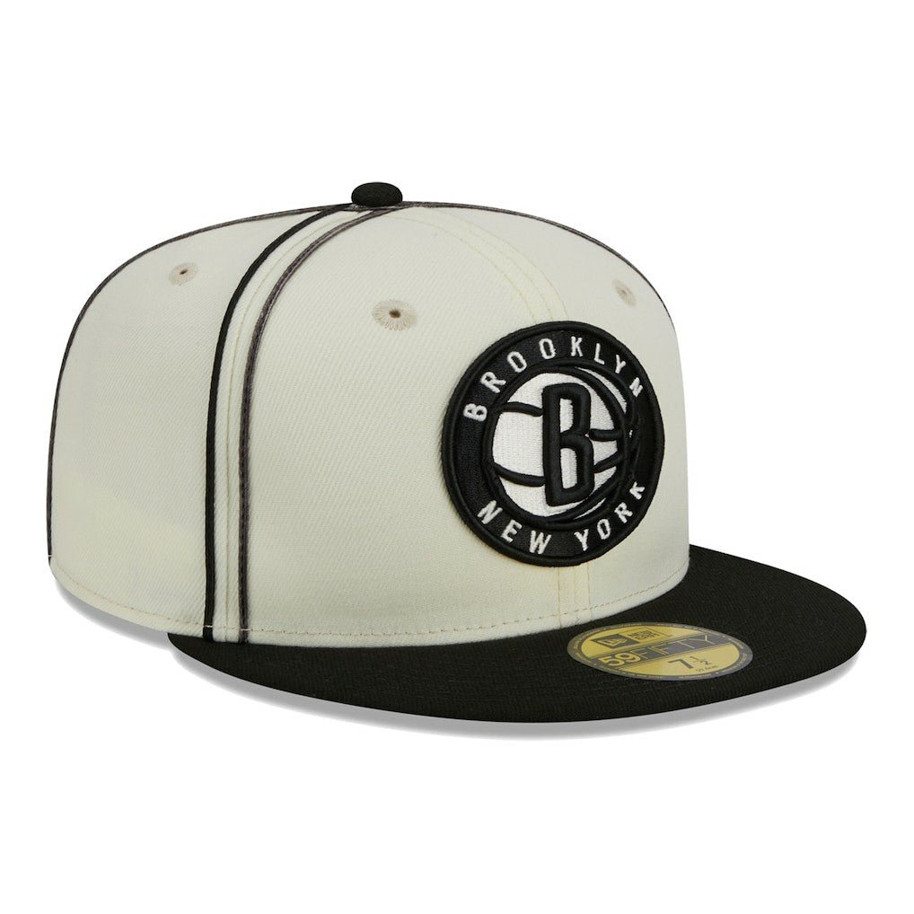 Brooklyn Nets Piping 2-Tone 59FIFTY Fitted Hat Cream/Black - New Era