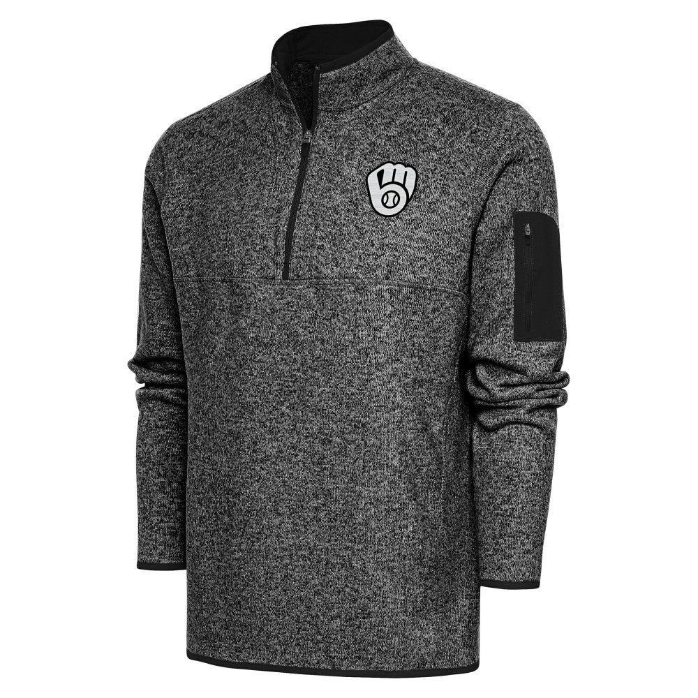 Milwaukee Brewers Antigua Metallic Fortune Quarter-Zip Pullover Jacket - Heather Black Jackets