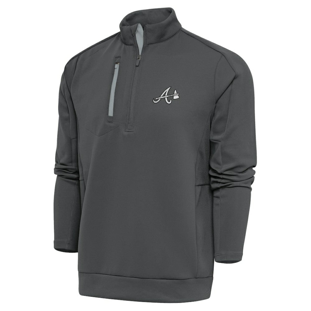 Atlanta Braves Antigua Metallic Generation Quarter-Zip Pullover Top - Gray Pullover