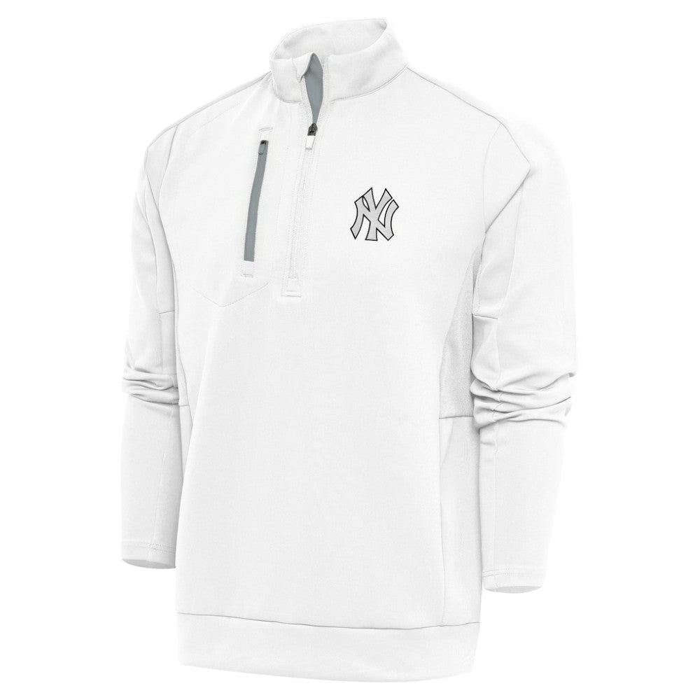 New York Yankees Antigua Metallic Generation Quarter-Zip Pullover Top - White Pullover