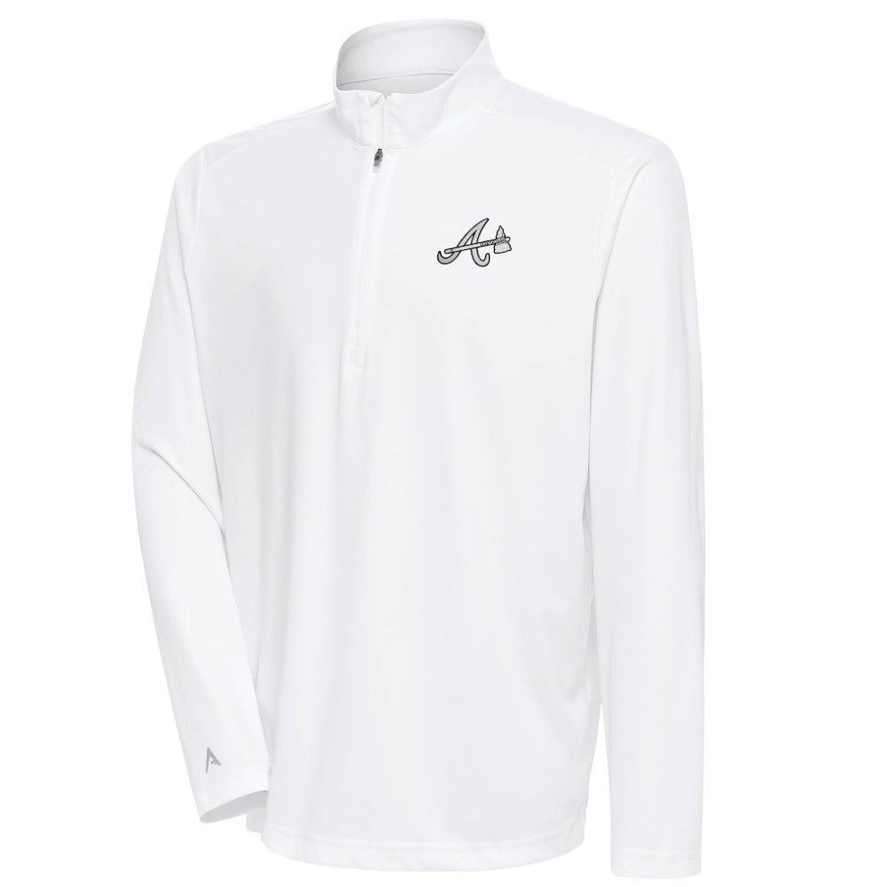 Atlanta Braves Antigua Metallic Tribute Quarter-Zip Top - White Tops