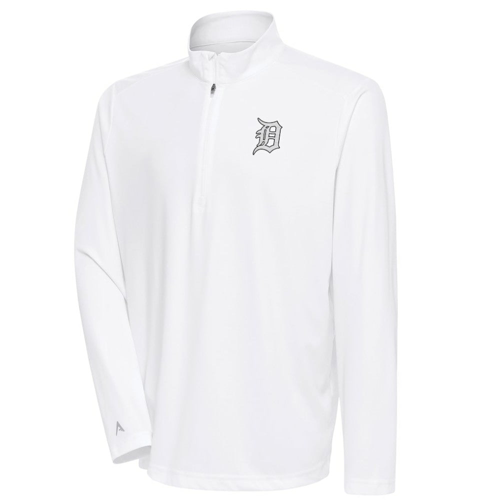 Detroit Tigers Antigua Metallic Tribute Quarter-Zip Top - White Tops