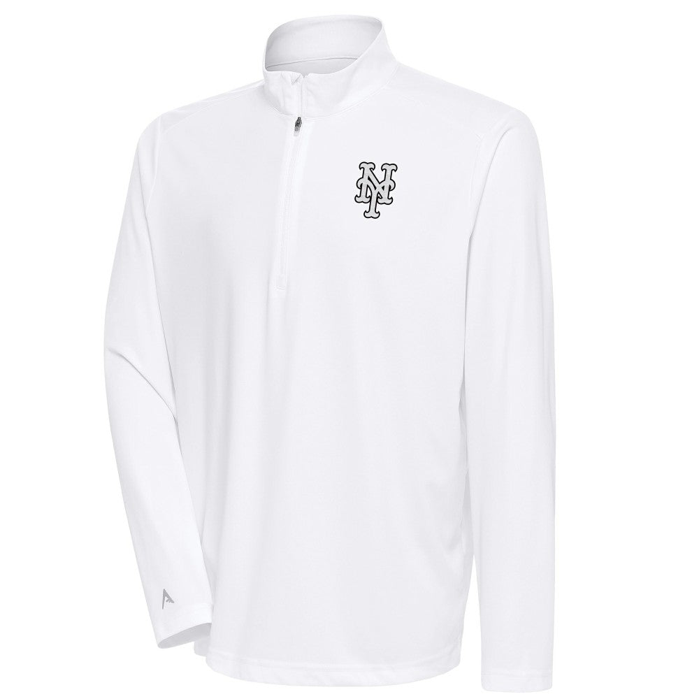 New York Mets Antigua Metallic Tribute Quarter-Zip Top - White Tops