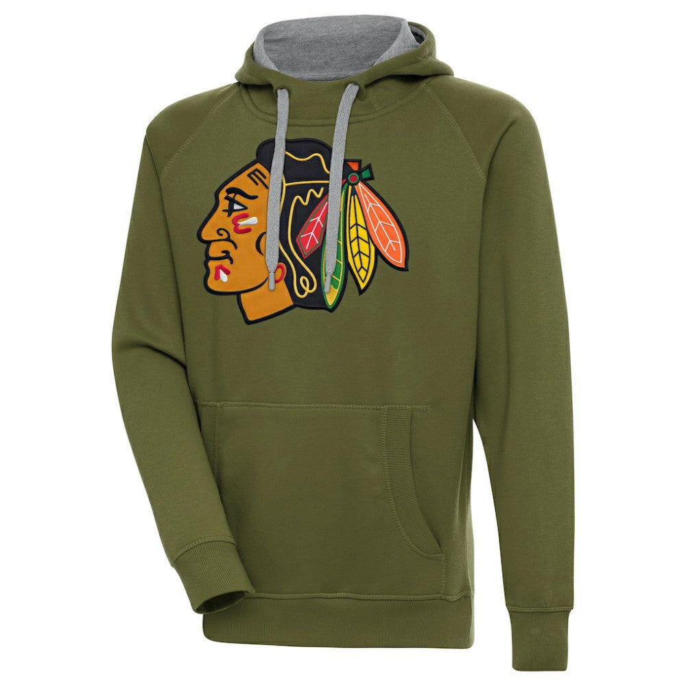 Chicago Blackhawks Antigua Victory Pullover Hoodie - Olive | US 200069204