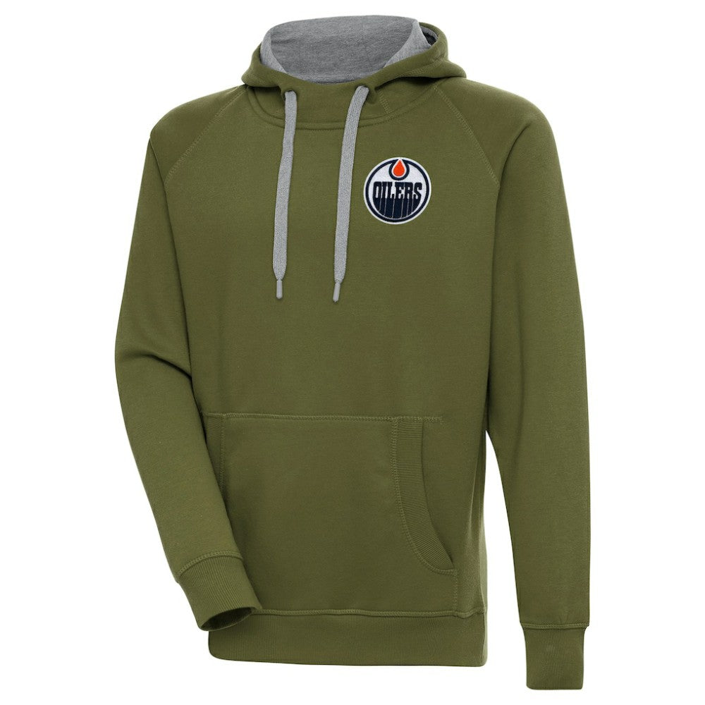 Edmonton Oilers Antigua Victory Pullover Hoodie - Olive | US 200069226
