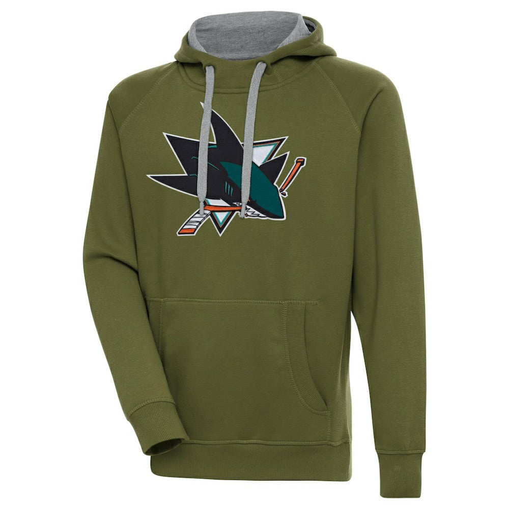 San Jose Sharks Antigua Victory Pullover Hoodie - Olive | US 200069270