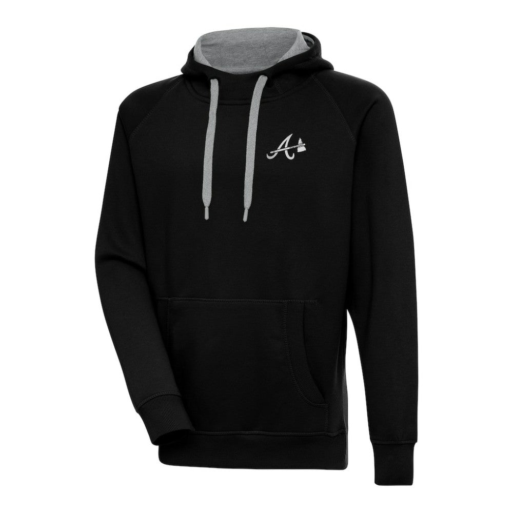 Atlanta Braves Antigua Metallic Victory Pullover Hoodie - Black Hoodies