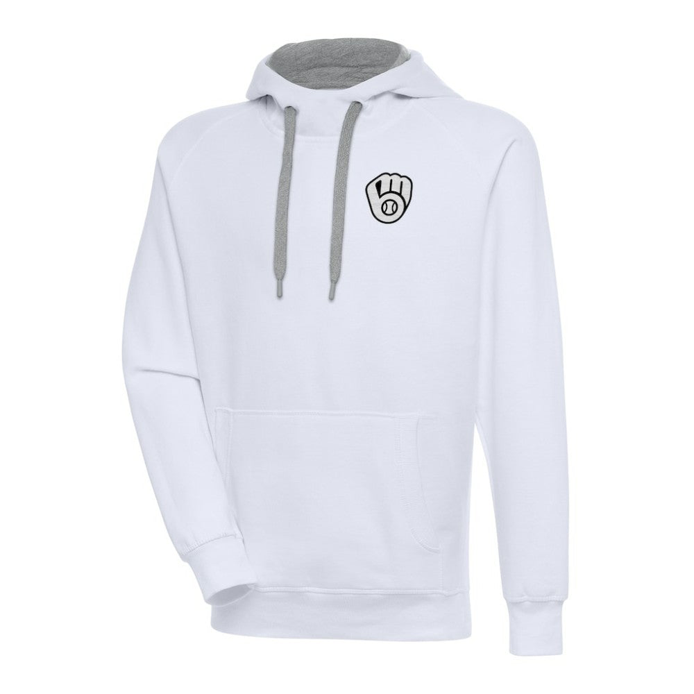 Milwaukee Brewers Antigua Metallic Victory Pullover Hoodie - White Hoodies