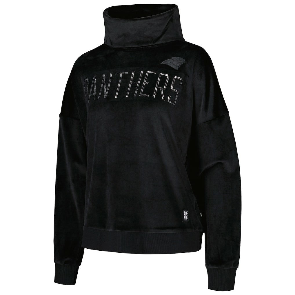 Carolina Panthers DKNY Sport Women's Deliliah Rhinestone Funnel Neck Pullover Sweatshirt - Black Pullover