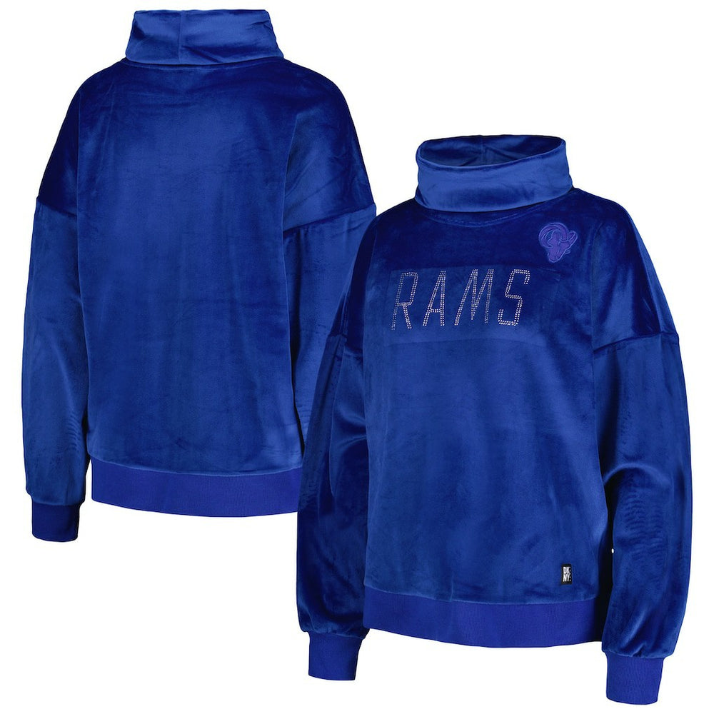 Los Angeles Rams DKNY Sport Women's Deliliah Rhinestone Funnel Neck Pullover Sweatshirt - Royal Pullover