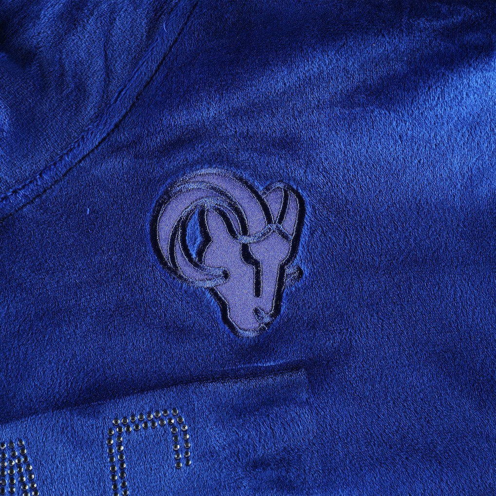 Los Angeles Rams DKNY Sport Women's Deliliah Rhinestone Funnel Neck Pullover Sweatshirt - Royal Pullover