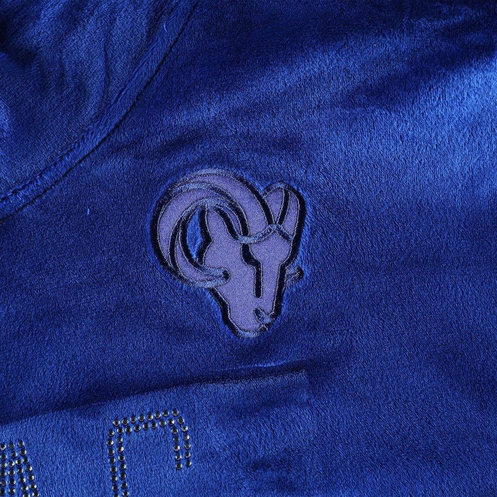 Los Angeles Rams DKNY Sport Women's Deliliah Rhinestone Funnel Neck Pullover Sweatshirt - Royal Pullover