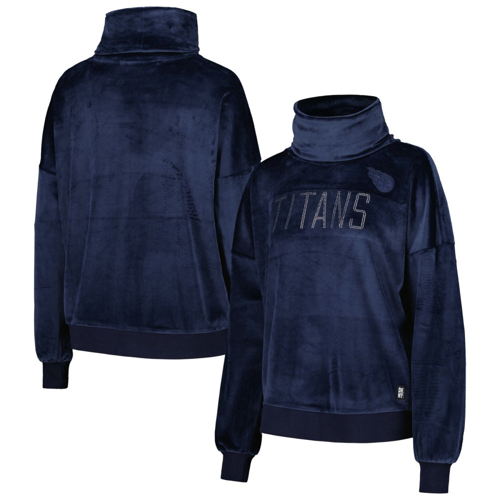 Tennessee Titans DKNY Sport Women's Deliliah Rhinestone Funnel Neck Pullover Sweatshirt - Navy Pullover