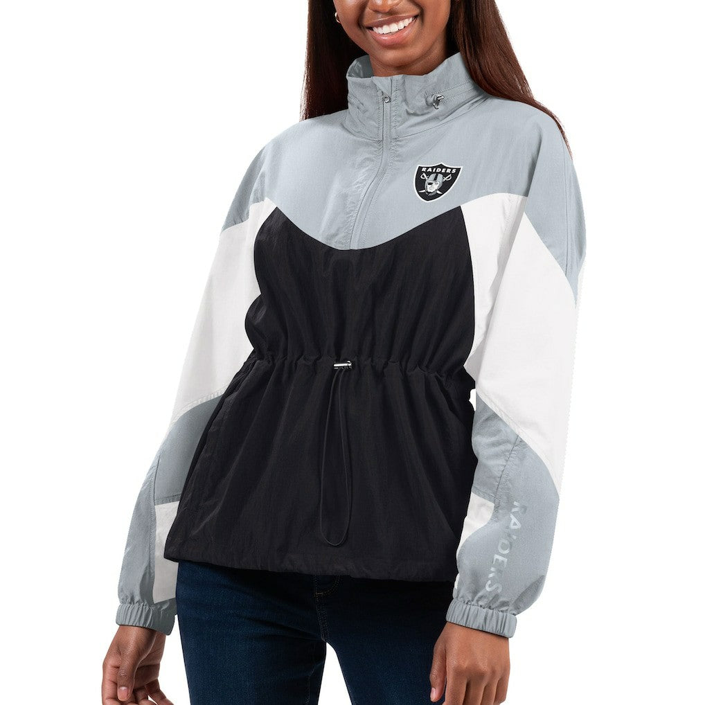 Las Vegas Raiders G-III 4Her by Carl Banks Women's Tie Breaker Lightweight Quarter-Zip Jacket - Black/Silver Jackets