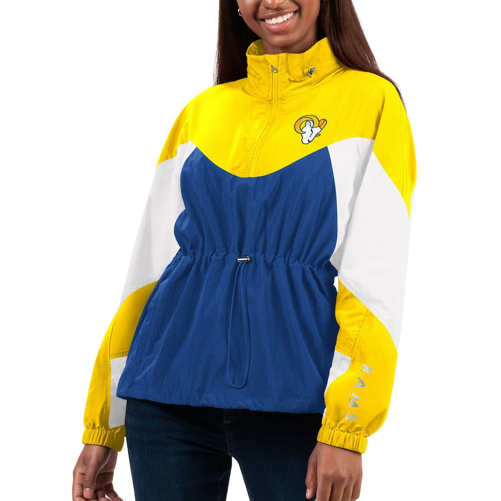 Los Angeles Rams G-III 4Her by Carl Banks Women's Tie Breaker Lightweight Quarter-Zip Jacket - Royal/Gold Jackets