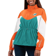 Miami Dolphins G-III 4Her by Carl Banks Women's Tie Breaker Lightweight Quarter-Zip Jacket - Aqua/Orange Jackets